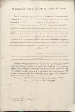 Orçamento para o ano 1875-1876 aprovado pelo Governador Civil de Viana Civil 