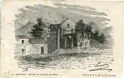 Melgaço - ruínas do Mosteiro de Fiães (gravura de "O Minho Pitoresco")
