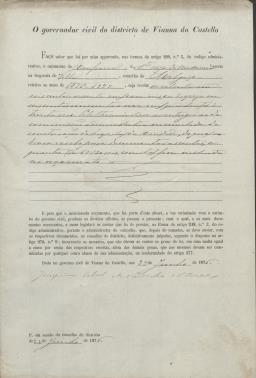 Orçamento para o ano 1876-1877 aprovado pelo Governador Civil de Viana Civil 